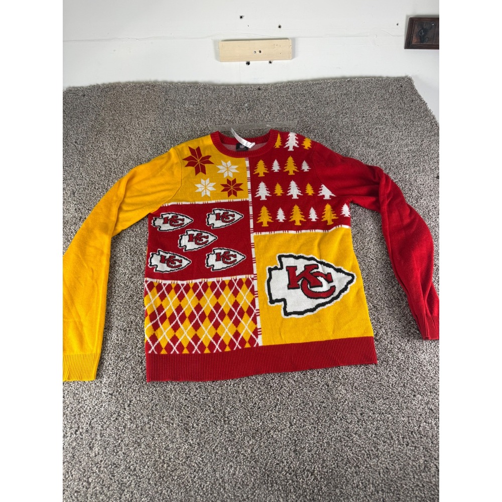 NFL Kansas City Chiefs Ugly Sweater Mens XL Red Gold Forever Collectible